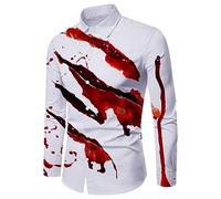 Chemise d'halloween pour Homme avec Empreinte de Main de Sang personnalisée personnalisée Festive effrayée À Manche Longue Chemise rayée pour Homme Imprimé Taches de Sang MéDievale