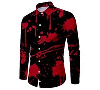 Chemise d'halloween pour Homme avec Empreinte de Main de Sang personnalisée personnalisée Festive effrayée Long Sleeve Chemise rayée pour Homme Imprimé Taches de Sang et Boutons