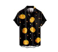Chemise d'Halloween pour homme avec imprimé citrouille effrayante à manches courtes - T-shirt tendance décontracté hawaïen - Grande taille - Justaucorps, Noir , XXL