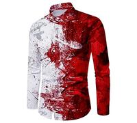 Chemise d'Halloween sanglante à manches longues pour homme, chemises boutonnées, horreur, éclaboussures de sang, hauts amusants 2025, Rouge, M