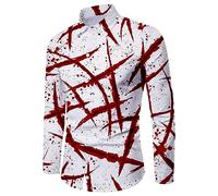 Chemise d'Halloween sanglante à manches longues pour homme, chemises boutonnées, horreur, éclaboussures de sang, hauts amusants 2025, blanc, XL