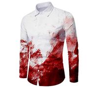 Chemise d'Halloween sanglante à manches longues pour homme, chemises boutonnées, horreur, éclaboussures de sang, hauts amusants 2025, rouge pastèque, 5XL