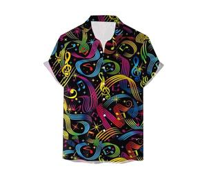 Chemise Disco Année 80 Homme Chemise Slim Manches Courtes Tee Shirt Polyester Resille Fleurie Strass Costum Cosplay Paillette Bleu