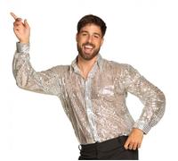Boland - Chemise Disco, Paillettes argentées, Chemise pour Homme, Chemise Disco, Carnaval, soirée déguisée, Halloween, soirée à thème, 70s