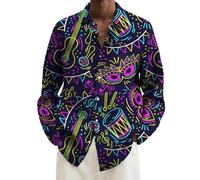 Chemise disco des années 60 pour homme - Tenue traditionnelle ample à manches longues - Costume décontracté - Fête à thème imprimé rétro, Noir , XXL