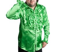Chemise disco des années 70 pour homme en satin à volants - Chemise à manches longues scintillantes - Chemise à paillettes - Chemise boutonnée à revers pour discothèque, pour discothèque, rock, bal,