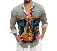 Chemise disco des décennies pour homme - Tenue de fête disco - Coupe droite - Style décontracté - Boutonné - Costume de carnaval - Festival des années 80 - Vêtements vintage, bleu ciel, L