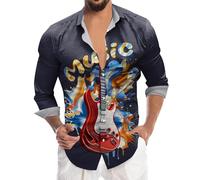 Chemise disco des décennies pour homme - Tenue de fête disco - Coupe droite - Style décontracté - Boutonné - Costume de carnaval - Festival des années 80 - Vêtements vintage, noir foncé, XXL