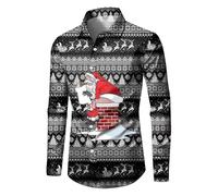 Chemise Disco Hiver Homme, avec Imprimé De Noël Original Décontracté Manches Longues Homme Moche Fantaisie Casual Christmas Shirt Button Down Amusante Générique Décontractée 3D Funky Boutonnés