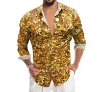 Chemise Disco Homme Annee 80, Chemise Col Pelle à Homme Deguisement Or Chemise Homme Champagne Tenue Homme Deguisement Annee 60 Chemise A Jabot Tee Shirt A Paillette