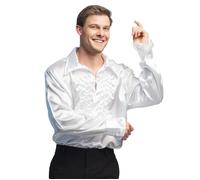 Boland - Chemise Disco avec froufrous, Blanc, pour hommes, Costume, Party Shirt, Schlagermove, années 70, Fête de thème, Carnaval