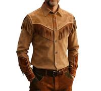 Chemise Disco Homme Grande Taille, Veste Chemise à Franges Imitation Style Western boutonnée, Haut décontracté (Brown, XXXL)