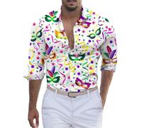 Chemise Disco Homme Paillette Imprimé Chemise Slim Fit Homme Annee 80 Chemise Homme Manches Longues Imprimé Carnaval Chemise Hawaienne Homme Décontracté T Shirt Homme Manche Longue Chemisette Homme