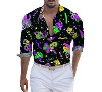 Chemise Disco Homme Paillette Imprimé Chemise Slim Fit Homme Annee 80 Chemise Homme Manches Longues Imprimé Carnaval Chemise Hawaienne Homme Décontracté T Shirt Homme Manche Longue Chemisette Homme