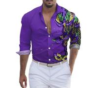 Chemise Disco Homme Paillette Imprimé Chemise Slim Fit Homme Annee 80 Chemise Homme Manches Longues Imprimé Carnaval Chemise Hawaienne Homme Décontracté T Shirt Homme Manche Longue Chemisette Homme