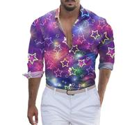 Chemise Disco Homme Paillette Imprimé Chemise Slim Fit Homme Annee 80 Chemise Homme Manches Longues Imprimé Carnaval Chemise Hawaienne Homme Décontracté T Shirt Homme Manche Longue Chemisette Homme