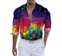 Chemise Disco Homme Paillette Imprimé Chemise Slim Fit Homme Annee 80 Chemise Homme Manches Longues Imprimé Carnaval Chemise Hawaienne Homme Décontracté T Shirt Homme Manche Longue Chemisette Homme