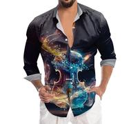 Chemise Disco Homme Paillette Imprimé Chemise Slim Fit Homme Annee 80 Chemises Hommes Manches Longues Imprimé Carnaval Chemises Hawaienne Hommes Décontracté T Shirt Manche Longue Chemisette Musicale