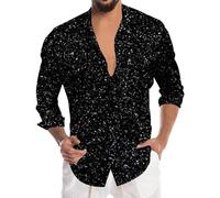 Chemise disco multicolore pour homme - Costume traditionnel ample boutonné - Tenue de fête disco pour homme - Confort des décennies - Vêtements vintage à manches longues, Noir , 3XL