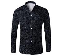 Chemise disco multicolore pour homme - Costume traditionnel ample boutonné - Tenue de fête disco pour homme - Confort des décennies - Vêtements vintage à manches longues, noir foncé, M