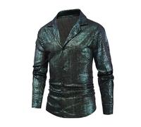 Chemise disco pour homme - Costume de carnaval classique à manches longues - Tenue ample des années 70 boutonnée vintage, Noir , L