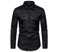 Chemise disco pour homme - Costume de fête à thème disco - Coupe régulière - Manches longues - Tenue de fête disco - Confort des décennies - Haut traditionnel à revers, Noir , M