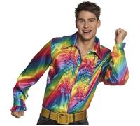 Chemise Disco Rainbow Homme - Boland - Taille XL - Satiné - Froufrous - Soirée Disco M