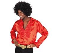 Boland – Chemise disco à volants – Rouge, effet satiné, manches évasées – Homme L