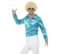 Chemise Disco Satin Bleu Rétro Années 60 70 Pour Hommes