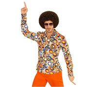 Atosa Chemise disco homme orange à motifs bubbles colorées, col pelle, style années 70, XL