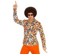 Atosa Chemise disco homme orange à motifs bubbles colorées, col pelle, style années 70, XL