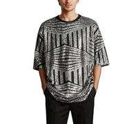 Chemise du Nouvel An pour homme - T-shirt à paillettes - T-shirt brillant métallisé - Doré - Argenté - Costume de carnaval - Chemise à paillettes - Rave Party Disco - Ensemble de vêtements de clubwear