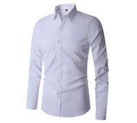 Chemise élastique à manches longues pour homme - Sans repassage - Manches longues - Couleur unie - Bouton - Chemise en jean - Veste, blanc, M