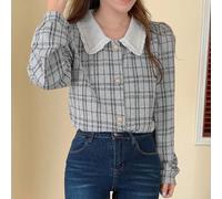 Chemise élégante à carreaux et boutons pour femmes, nouvelle arrivée pour l'automne, vêtements pour femmes Top à manches longues L,M,S,XLBlocs de couleur,CarreauTissu tissé