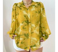 Chemise élégante à manches longues avec boutons sur le devant et imprimé intégral, grande taille 0XL,1XL,2XL,3XL,4XLTout ImpriméTissu tissé