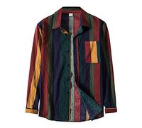 Chemise En Chanvre Pour Homme à Manches Longues Chemise Hawaïenne Sweat-Shirt Bouton Casual Pocket Long Stripe Splice Shirt Top Collar Sleeve Men's Turn-Down Men Shirts Haut De Plage à Porter