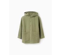 Chemise En Coton À Manches Longues Et Capuche Vert Foncé 9/10A