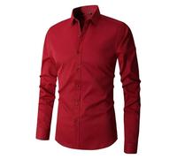 Chemise en coton à manches longues pour homme - Sans repassage - Coupe ajustée - Coupe droite - Chemise d'affaires infroissable - Chemise décontractée classique traditionnelle pour homme, Rouge, XXL