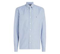 Chemise en coton bleue rayée à coupe droite, col américain et logo L