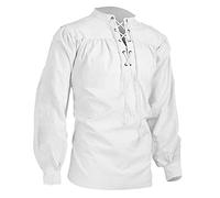 Chemise en coton classique écossais Jacobit Ghillie Kilt pour homme - Manches longues - Lacets confortables - Confortable - Basique - Moyen-Âge - Vintage - Costume d'hiver, Blanc., M
