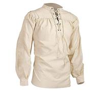 Chemise en coton classique écossais Jacobit Ghillie Kilt pour homme - Manches longues - Lacets confortables - Confortable - Basique - Moyen-Âge - Vintage - Costume d'hiver, beige, 5XL