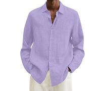 Chemise en coton et lin pour homme à manches longues - Coupe ample - Style décontracté et solide - Léger - Col montant boutonné - Respirant et confortable - Coupe classique - Style décontracté et