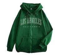 Chemise en Cuir Lettre Impression à Manches Longues Sweat à Capuche Fermeture Éclair Top Décontracté Top Shirt Sweat à Capuche Sweatshirt Costume de Dragon Femme, vert, XL