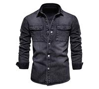 Chemise en denim à manches longues pour homme - Coupe ajustée - Chemise en jean avec bouton Down - Chemise de loisirs avec poche de poitrine - Chemise de travail respirante - Chemise confortable à