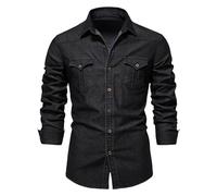 Chemise en Denim pour Homme Militaire Boutonné Cargo Chemise Revers RéSistante Aux Taches et Infroissable Homme Outerwear avec Double Poches Veste en Jean Cowboy Coupe AjustéE Casual Vintage