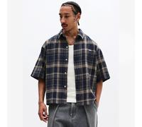 Chemise en flanelle à carreaux grande taille, manches courtes, coupe oversize boxy, boutonnée, top décontracté d'été pour superposition 2XL,3XL,4XL,5XL,6XLGéométrique,Carreau,Tout ImpriméTissu tissé