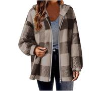 Chemise en flanelle à carreaux pour femme - Chemise à capuche en flanelle à manches longues surdimensionnée avec fermeture éclair intégrale confortable et tendance - Veste coupe-vent à capuche légère