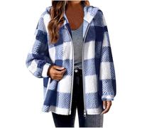 Chemise en flanelle à carreaux pour femme - Chemise à capuche en flanelle à manches longues surdimensionnée avec fermeture éclair intégrale confortable et tendance - Veste coupe-vent à capuche légère