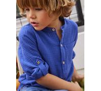 Chemise en gaze de coton personnalisable garçon manches retroussables bleu moyen 2A