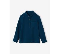 Chemise en gaze de coton personnalisable garçon manches retroussables bleu pétrole 14A
